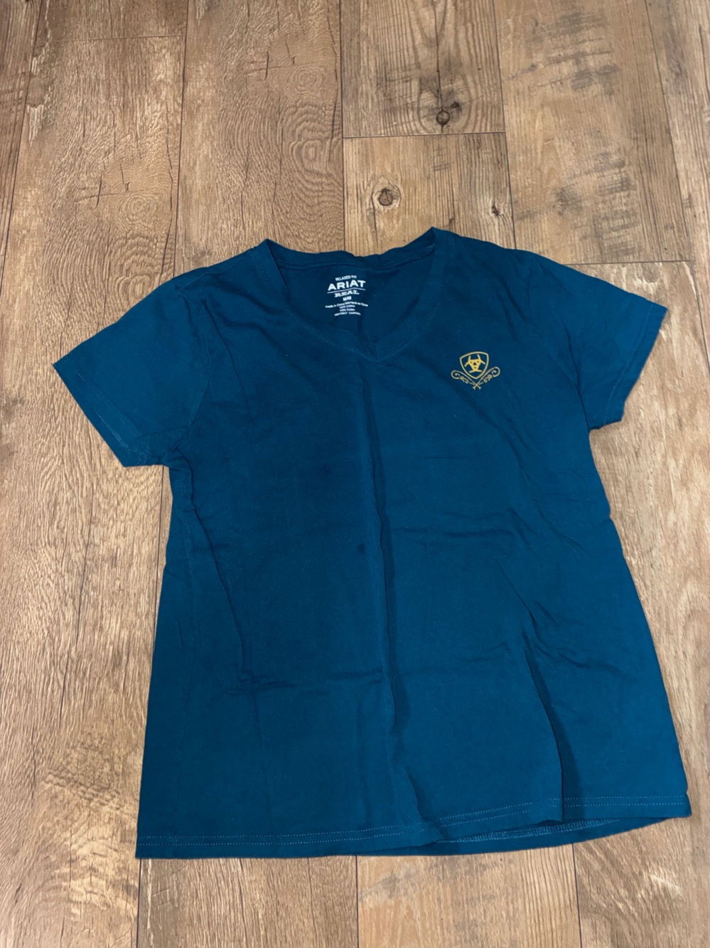 Ariat Teal Women's Short Sleeve V-Neck Tee with Gold Crest